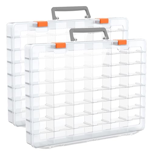 Bluedale 2 Pack 48 Grids Large Plastic Organizer Box with Adjustable Dividers, Beads Storage Containers Compartment Tackle Box Case for Crafts Hobby Small Parts Fishing Seeds Jewelry (Transparent) - size: Transparent-2P
