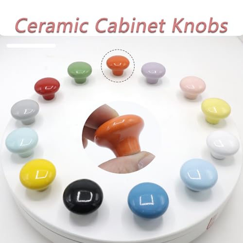 10-Pack Ceramic Cabinet Knobs Orange 32mm Round Drawer Pull - color: Orange