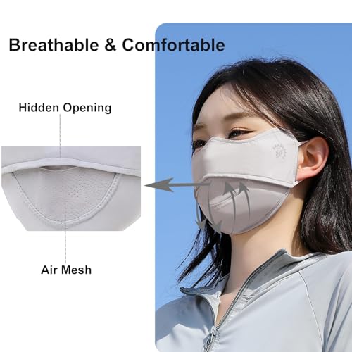 2Pcs UV Face Mask, Sun Masks for Women, Cooling Breathable Face Cover for Outdoors, Washable Reusable - color: Light Grey, Black
