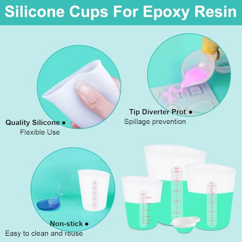 6 PCS Silicone Cup Set, 500ml, 250ml and 125ml for Epoxy Silicone Measuring Cups, Non-Stick Mixing Cups, Casting Molds, Jewelry Making,with Marking Ounces/ml - size: 500ML+250ML+125ML