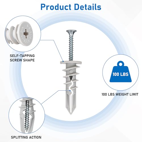 Self Drilling Drywall Anchors, 84PCS Heavy Duty Dry Wall Anchors and Screws Kit for Hanging Sheetrock, 42 Self-Tapping Plastic Drywall Hangers 42 Sheet Rock Screws - size: 1size-42pcs