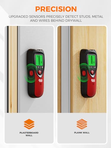 Mecurate 5-in-1 Stud Finder Wall Scanner for Studs, Metal & Live AC Wires - color: Red