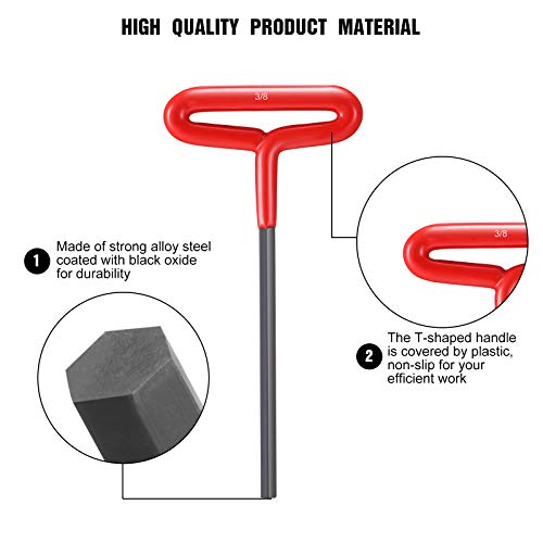 Honoson 10 Pcs T-Handle Allen Hex Key Wrench Set 9 Inch 3/32-3/8,Red - color: Red