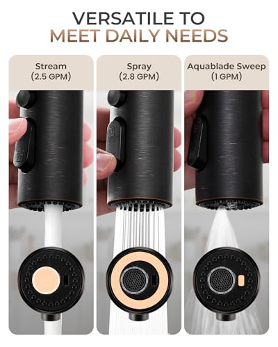 Pull Down Faucet Sprayer Head Replacement, Oil Rubbed Bronze 3 Function Pull Out Spray Head Nozzle with 9 Adapters for Kitchen Sink Faucet, American Standard for Moen Kohler Delta G1/2 Male Conn - color: Oil Rubbed Bronze