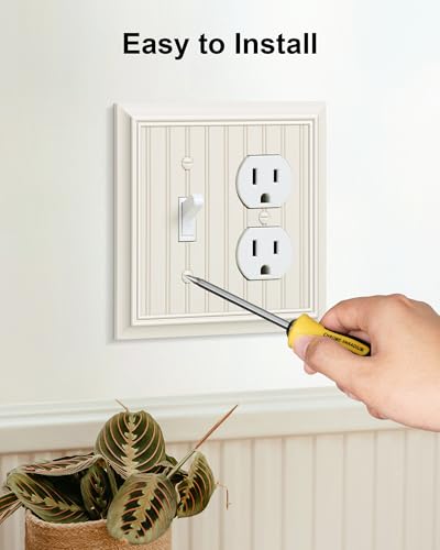 2-Pack Beadboard Bamboo Fiber Combo Toggle/Duplex Light Switch Cover Plate - color: Light Almond, size: 1 Toggle/1 Duplex 2PK
