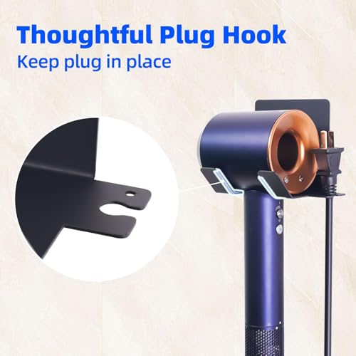 Hair Dryer Holder, Blow Dryer Holder Wall Mounted Hair Tool Organizer Self Adhesive Hair Dryer Holder Wall Mount, Compatible for Dyson Hair Dryer Holder for Bathroom Black PTALSEAW - color: Black