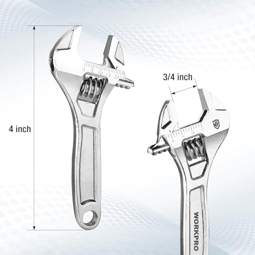 WORKPRO 4" Mini Adjustable Wrench, Cr-V Steel, Compact Design - color: Silver, size: 4 inch