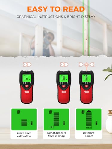 Mecurate 5-in-1 Stud Finder Wall Scanner for Studs, Metal & Live AC Wires - color: Red