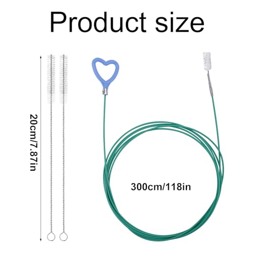 Sunroof Drain Cleaning Tool, 118in Long Wire Pipe Cleaner with 2 Straight Flexible Cleaning Brushes Heart Handle Design Drain Snake Unclogger Hole Cleaner for Auto Car Sunroof Wiper