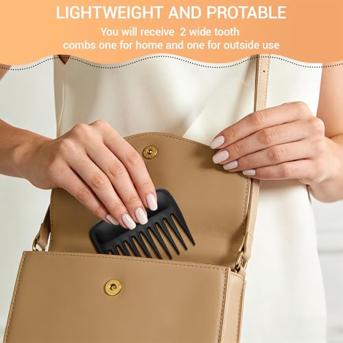 SIMPOR 2 Pack Wide Tooth Comb for Curls and Wigs, Travel Portable Detangler - color: Black - 2 Pcs