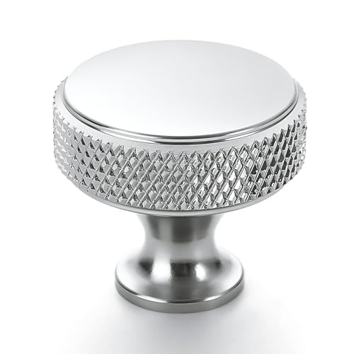 10 Pack Polished Chrome Knurled Cabinet Knobs Round Drawer Pulls - color: Polished Chrome