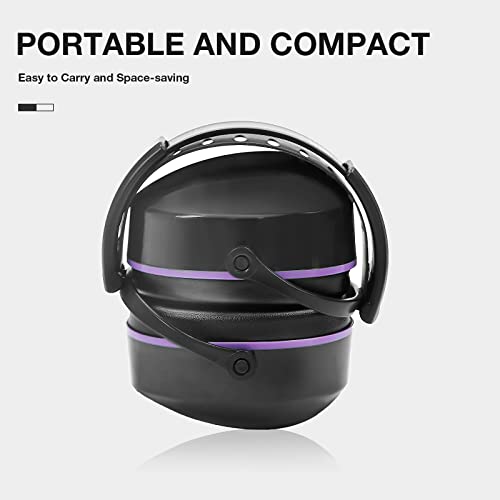 LYSIAN 31dB Hearing Protection Earmuffs, Foldable Adjustable Safety Ear Muffs for Shooting, Construction, Lawn Mowing, Adults - color: Purple Black