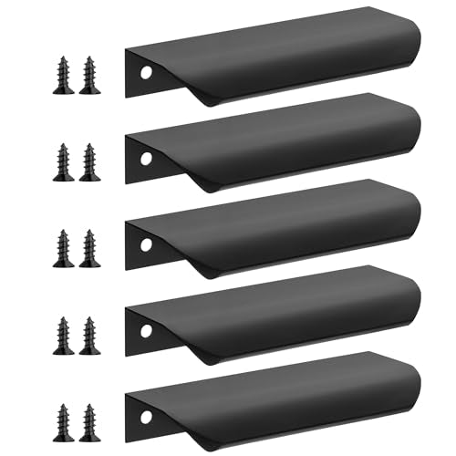 Malimali 5 Pack 4.72" Black Edge Finger Pulls for Cabinets, Drawer Pulls - color: Matte Black, size: 120mm/4.72" (5Pcs)