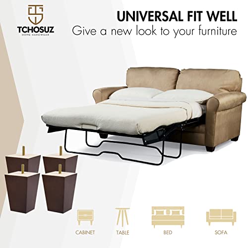 4 inch / 10cm Wooden Furniture Legs, Tchosuz Pack of 4 Mid Century Modern Solid Wood Walnut Pyramid Square DIY Replacement Feet with 5/16" Hanger Bolts & T-Nuts for Sofa Couch Armchair Bed Riser - color: Walnut, size: 4"/10cm