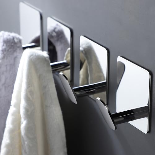 DELITON Adhesive Towel Hooks, 4 Pack Stainless Steel 26lb Max Mirror Silver - color: Mirror