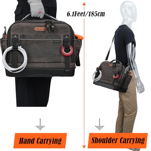 WELKINLAND 53Pockets Hard-Bottom HVAC Bag, Dual-Open Electrician Tool Bags
