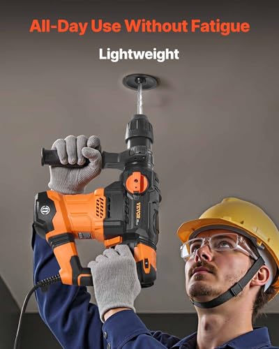 VEVOR 1-1/4 Inch SDS-Plus Rotary Hammer Drill, 13 Amp Corded Drills, Heavy Duty Chipping Hammers w/Vibration Control & Safety Clutch, Electric Demolition Hammers Variable Speed, Power Tool For Concret - size: 1-1/4 in