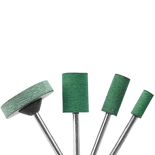 39 Pcs Rubber Polishing Drill Bits,Green Buffer Abrasive Bits Metal Polish Tips Rotary Tool Accessories Bullet Cylinder T Shape Rubber Wheel Bit 3 mm Mandrel