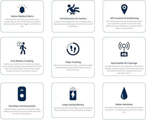 Safety+ 4G Medical Alert System: Fall Detection, GPS Location, 24/7 Monitoring, Mobile Caregiver App, Small, Lightweight-Call to Activate Wireless Call Button, Personal Safety, Wearable Panic Button