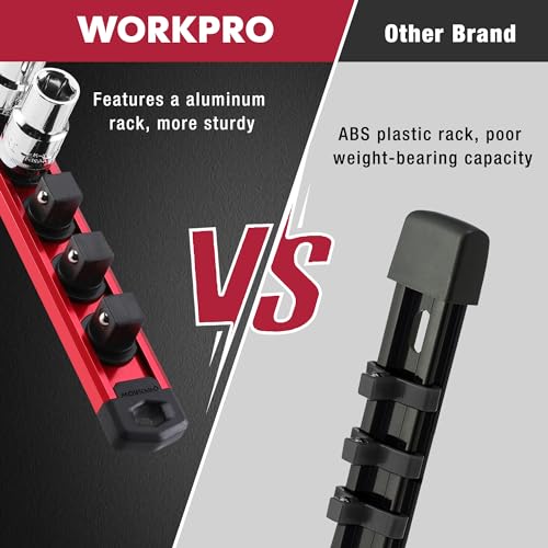 WORKPRO Magnetic Socket Organizer Set, 3-Piece 1/4” 3/8” 1/2” Socket Rails - color: Red, size: 3 Pieces-1/4", 3/8", & 1/2" DR
