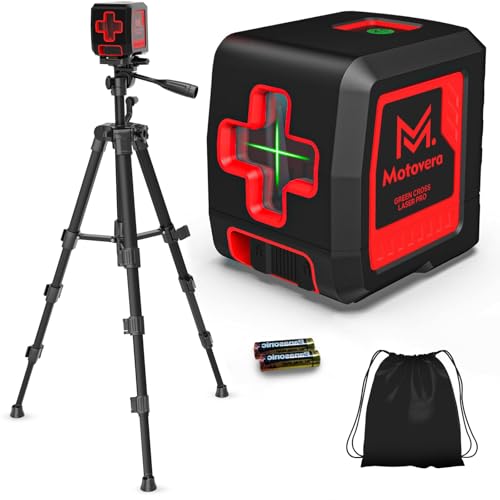 Motovera Self Leveling Laser Level 100ft, Green Cross Line with Tripod, 4 Brightness Modes & Pulse Function, Manual & Self-Leveling Modes, IP54 Waterproof for Picture Hanging, Tile, DIY Construction - size: L