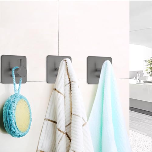 Fotosnow Adhesive Hooks Towel Hanger Wall Hooks for Hanging Coat, Hat,Towel Robe Hook Rack Wall Mount Waterproof Stainless Steel- Bathroom and Bedroom Gray 4-Packs - color: Gray-4 Pack