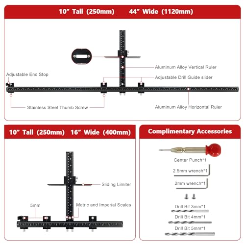 44" Max Cabinet Hardware Jig, with 16" Cabinet Handle Jig,Aluminum Alloy - color: Black