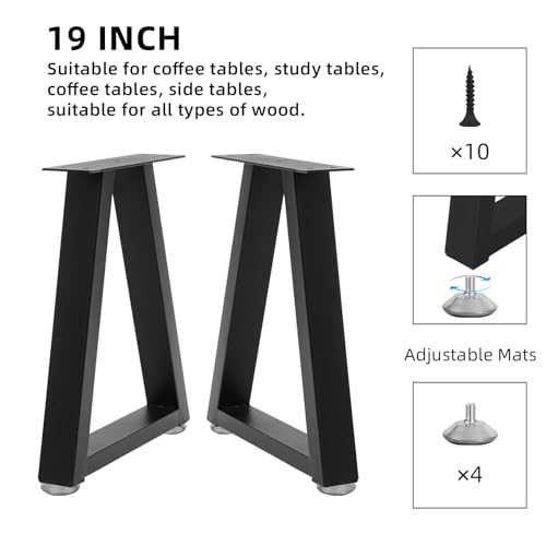 19 '' Trapezoid Metal Table Legs,Replacement Furniture Legs Set of 2 for DIY Coffee Tables, Bench, Modern Desks, Night Stands, Sofa(19.3”H x 13”W) - size: 19 '' Trapezoid