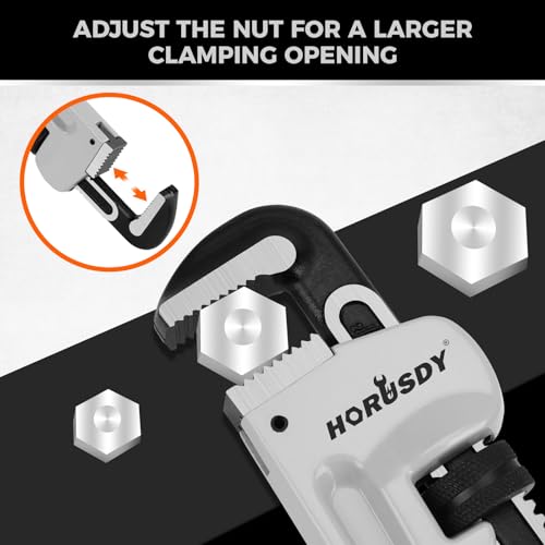 HORUSDY 18-Inch Pipe Wrench, Aluminum Heavy-Duty Adjustable Plumbing Wrench, 450mm, 1/2"–2" Pipe Capacity, Strong Grip & Durable, Lightweight Gray for Professionals & DIY - style: 18" Lightweight Aluminum