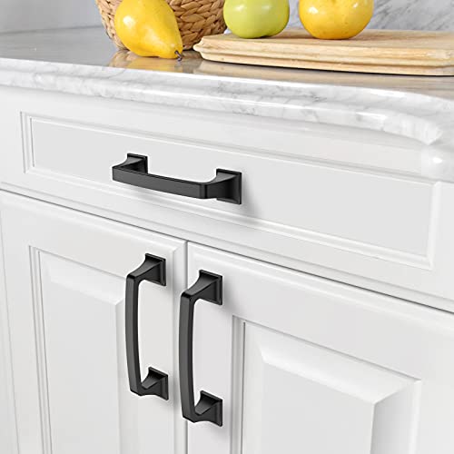 Amerdeco 10 Pack Matte Black 3-3/4 Inch(96mm) Hole Centers Kitchen Cabinet Pulls Hardware Kitchen Handles for Cabinets Cupboard Handles Drawer Pulls - color: Matte Black, size: 3.75" hole center