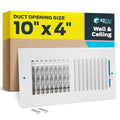 EZ-FLO 10 x 4 Inch (Duct Opening) Air Vent Cover for Wall or Ceiling, Two-Way Ventilation Register, Solid Steel HVAC Register Cover, White, 61609 - size: 10 in. x 4 in.