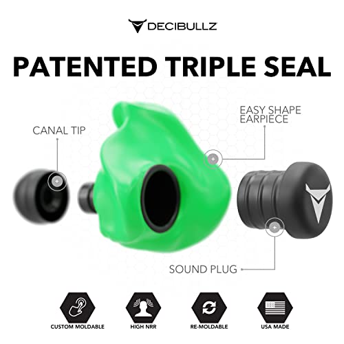 Decibullz Custom Molded Ear Plugs, 31dB NRR Shooting Ear Protection (Green) - color: Green
