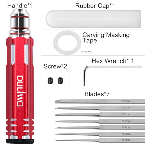 Model Scriber Chisel 7 Blades (0.1/0.2/0.4/0.6/0.8/1.0/2.0mm) - color: Red +Tape