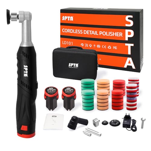 SPTA Cordless Mini Car Polisher, 12V Micro Cordless Scratches Killer Car Polisher RO/DA Mini Car Polisher for polishing, Sanding and Cleaning