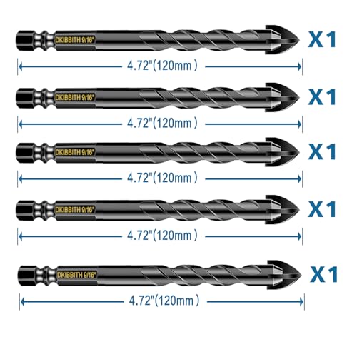 5 Pcs 9/16" Masonry Concrete Drill Bit Set for Tile Brick Glass Plastic Wood, Cross Tungsten Carbide Tip, Hex Shank, Work with Ceramic Porcelain Tile Wall Mirror Paver,9/16 Inch Drill Bits, 14mm - size: 5 Pack 9/16"(14mm)