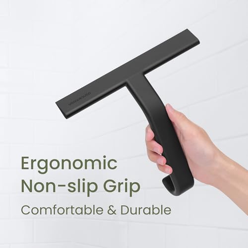 dancemoon JustHang Shower Squeegee with Built-in Hook, 10-Inch Black - color: Classic Black
