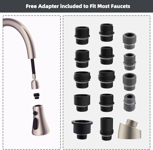 Hibbent Pull Down Spray Head for Kitchen Faucet, 3-Function Sink Nozzle - color: Brushed Nickel, style: 2.5 Gallon Per Minute
