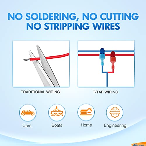 Nilight 360PCS T-Tap Wire Connectors Self-Stripping Quick Splice Terminals - size: 360Pcs 22-10AWG