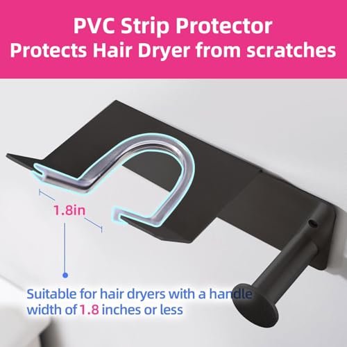 Hair Dryer Holder, Hair Dryer Holder Wall Mounted, Self Adhesive Blow Dryer Holder, Stainless Steel Hair Dryer Stand, Hairdryer Holder for Bathroom Black BANJEKT - color: Black 2