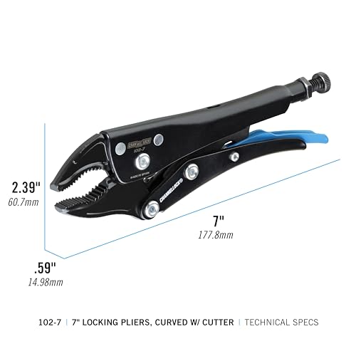 Channellock Locking Pliers 102-7 - Curved Jaw with Cutter, Epoxy Resin Coating, Forged Steel - 7 In - style: 7" Curved Jaw Locking Pliers w/ Wire Cutter