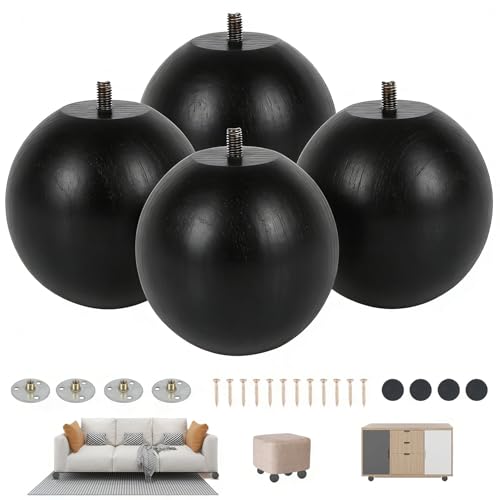 4 Inch Wooden Sofa Legs of 4 Wood Furniture Legs Couch Feet Replacement Sofa Furniture Replacement Sofa Legs Replacement for Sofa Couch Chair Cabinet Dresser Ottoman Bed Riser, 4 Pack - color: Black