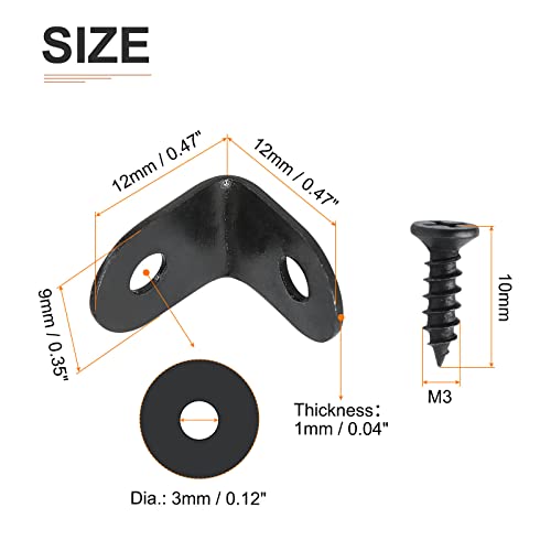DTGN 0.47"x0.47"x0.35"(LxWxH) L Bracket Corner Braces -12Pack- Good for Mending Wooden Furniture - Metal Right Angle Brackets W/Screws - Black - size: 0.47"x0.47"x0.35"