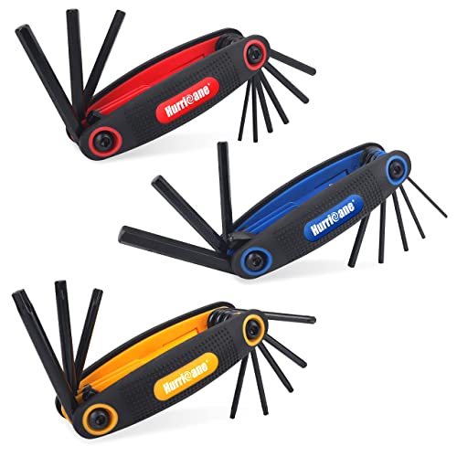 HURRICANE 25-Piece Folding Allen Wrench Set, SAE/Metric/Torx Hex Key Set with 270° Swivel Blades, 3-Pack Portable Key Tool for Bike Repair, Home DIY,and General Applications