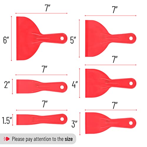 Bates- Plastic Putty Knife Set, 6 Pack Flexible Scrapers - color: Red, size: 1.5, 2, 3, 4, 5, 6 Inches, 6 Pack
