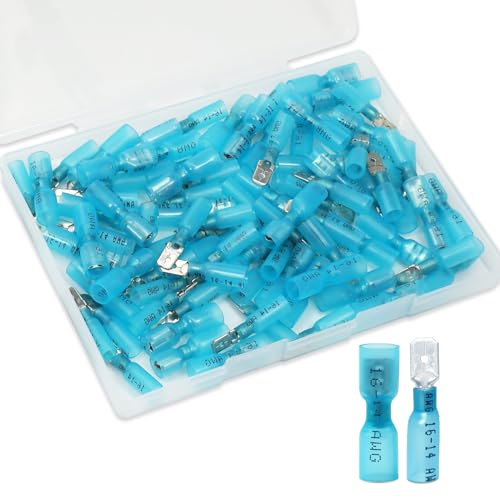 100 PCS Spade Connectors Kit, Heat Shrink Spade Terminal 16-14 AWG - size: 16-14AWG, style: Spade Female & Male