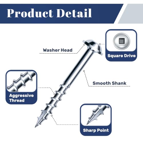 Mellewell #8 x 1 Zinc Coated Pocket Hole Screws, Square Drive Self Tapping Wood Screws, Coarse Thread Anti-Rust Coated Wood Screw, 65MM 150MM Drive Bits Included, Carbon Steel, 300 PCS - color: Silver, size: #8 x 1"