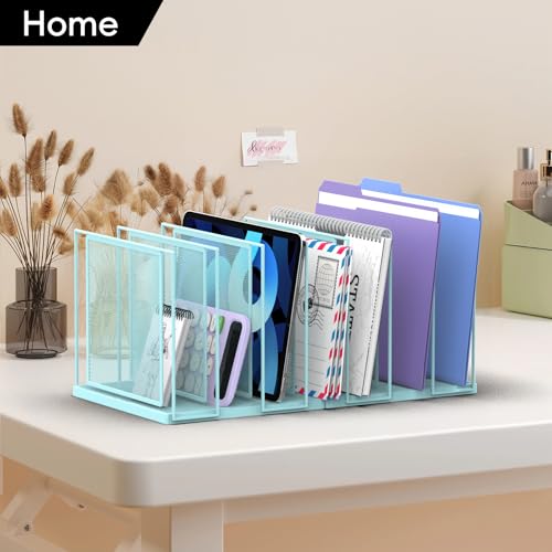 File Organizer for Desk, 7-Section Vertical File Sorter, Paper Holder Organizer Standing Metal File Folder for Office Home Classroom, Blue - color: Blue, size: 1 Pack 7-Section