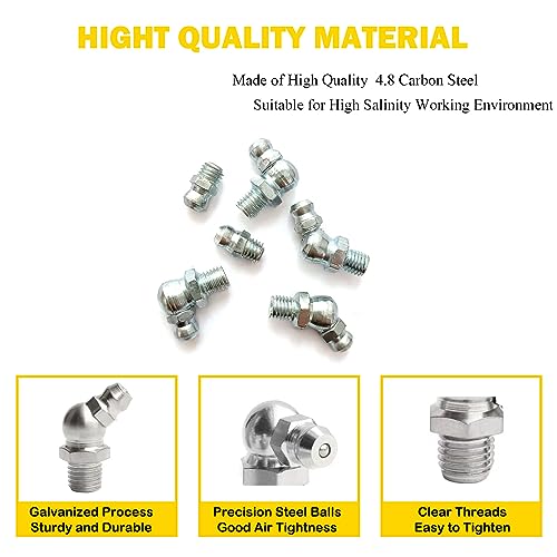1/4"-28 24Pcs Grease Fitting Assortment Straight 45 90 Degree Grease Zerk Fittings, Galvanized Steel Grease Fittings and grease gun tips for Industrial/Agricultural Machinery Cars Ships ets - size: 1/4"-28 24Pcs