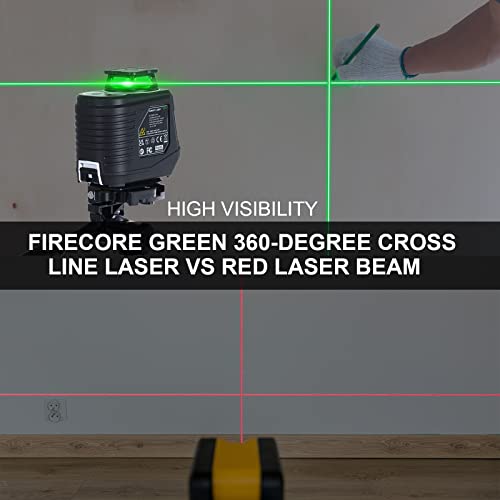 Laser Level with Tripod, Firecore 360° Self Leveling Laser Level with Pulse Mode, 3 Brightness Levels, Green Line Lazer Leveler Tool for Picture Hanging Wall Tile Floor DIY Construction Project - style: 360° Cross Line Laser w/39.5" Tripod