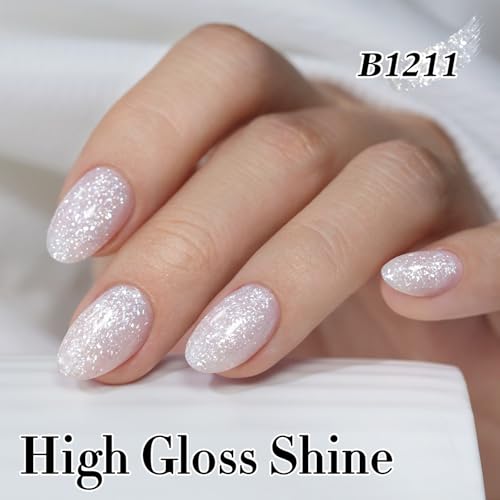 Double Rhythm 15ML Glitter Gel Polish Shimmer Reflective Holographic Color Magnetic for Nail Art Salon DIY at Home (Snow Glitter-B1211) - color: Milky Snow
